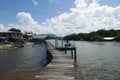 Small village nearby the sea with jetty. Lawas Sarawak Malaysia.