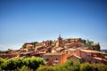 The small village of Roussillon. Landscape with houses in historic ocher village Roussillon, Provence, Luberon, Vaucluse, France Royalty Free Stock Photo
