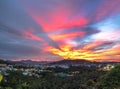 Small village in a tea hill valley on sunset sky Royalty Free Stock Photo