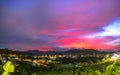 Small village in a tea hill valley on sunset sky Royalty Free Stock Photo