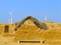 Small village with traditional houses in Thar desert, India Royalty Free Stock Photo