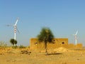 Small village with traditional houses and windmills in Thar dese Royalty Free Stock Photo