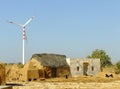 Small village with traditional houses and windmills in Thar dese Royalty Free Stock Photo