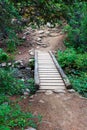 A small walk bridge over a creek on a hiking trail Royalty Free Stock Photo