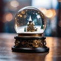 a small water globe with a house and trees inside it Royalty Free Stock Photo