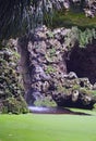 The small waterfall is amazing beauty. Park in Quinta da Regaleira, Sintra, Portugal. Royalty Free Stock Photo