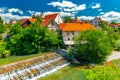 A small waterfall in the ancient Slovenian town ÃÂ kofja Loka Royalty Free Stock Photo