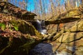 A small waterfall in the autumn in the forest in the parkon Brandywine Creek in Cuyahoga Valley National Park, Ohio Royalty Free Stock Photo