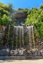 Small waterfall at the bottom of the Budapest Citadel. Waterfall in city park, Budapest.