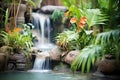 a small waterfall cascading in a tropical jungle setting Royalty Free Stock Photo