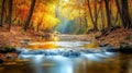 A Small Waterfall in a Forest of Autumn Colors Royalty Free Stock Photo