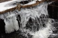 Small waterfall with ice and flowing water