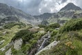 Small waterfall among luxurious alpine vegetation Royalty Free Stock Photo