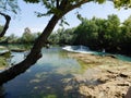 A small waterfall on the Manavgat River in Side in Turkey Royalty Free Stock Photo