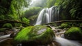 a small waterfall in the middle of a lush green forest Royalty Free Stock Photo
