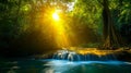 A small waterfall in the middle of a lush green forest Royalty Free Stock Photo