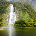 A small waterfall at Milford Sound Royalty Free Stock Photo