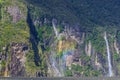 A small waterfall at Milford Sound Royalty Free Stock Photo