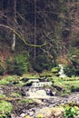 A small waterfall. Mountain river in the Carpathians. Royalty Free Stock Photo