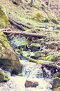 A small waterfall. Mountain river in the Carpathians. Royalty Free Stock Photo