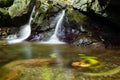 Small waterfall with moving leaves in the river Larrondo Arrata, Arantza, Navarra.