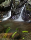 Small waterfall with moving leaves in the river Larrondo Arrata, Arantza, Navarra