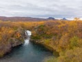 Small waterfall with natural pool in Iceland Royalty Free Stock Photo