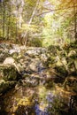Small waterfall and pool of fresh water on Keystone arches bridge Trail in Berkshires Massachusetts Royalty Free Stock Photo