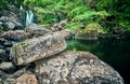 Small waterfall with rocks and trees in schotland . Royalty Free Stock Photo
