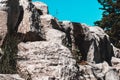 A small waterfall on a rocky mountainside Royalty Free Stock Photo