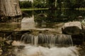 Small waterfall with running water, silk effect, natural waterfall landscape Royalty Free Stock Photo