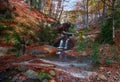 Small waterfall surrounded by an autumnal landscape in a mountain