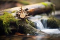 small waterfall trickling over a log