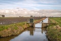 Small weir in a ditch in a Dutch polder Royalty Free Stock Photo