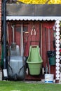 A small but well organized garden shed in a garden in Sweden during summertime