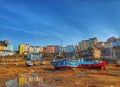 A small Welsh fishing harbour at low tide Royalty Free Stock Photo