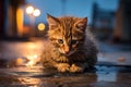 Wet Kitten on a Rainy Street Royalty Free Stock Photo