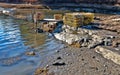 Lobster traps on small wharf Royalty Free Stock Photo