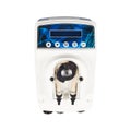 Small white AC powered peristaltic pump with LCD screen isolated on white background