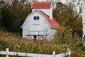 Small white barn with red roof Royalty Free Stock Photo