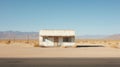 Vintage Minimalism: Desert Building With Light Indigo And Gold Accents