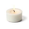 Small White Candle with Flickering Flame isolated on white background Royalty Free Stock Photo