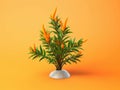 Small, white ceramic orange flowers. It is placed on top of an orange background, creating contrast between bright Royalty Free Stock Photo