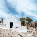 Small, white chapel near the Johanniter castle in Rhodes, Greece