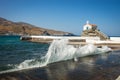 Small white church on the beach, Andros, Greece