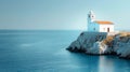 Small White Church on Hill by Ocean Royalty Free Stock Photo