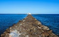 Small white church Saint Nicholas in the sea, Georgioupoli, Crete. Royalty Free Stock Photo