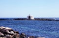 Small white church in sea near Georgioupolis, Crete, Greece Royalty Free Stock Photo