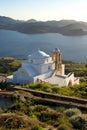 Small white church at the sunset