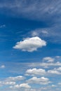 Small white clouds against dark blue sky Royalty Free Stock Photo